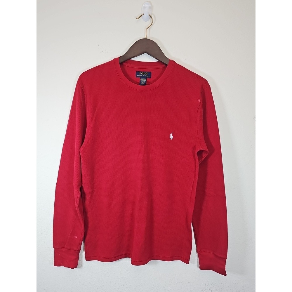 Polo Ralph Lauren Men's Medium Red Waffle Knit Shirt Long Sleeve Red